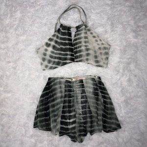 Green Ombré Open Back Crop Top & Flowy Skort Small